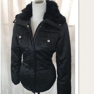 ❤️bebe REAL Rabbit Fur Collared Black Jacket S